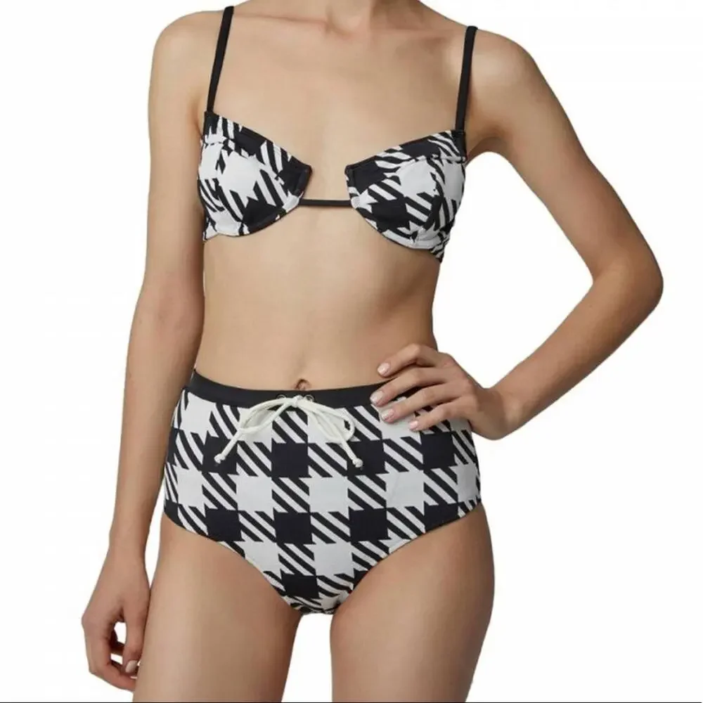 Solid and Striped Black Gingham Bikini Bottom The Monika medium